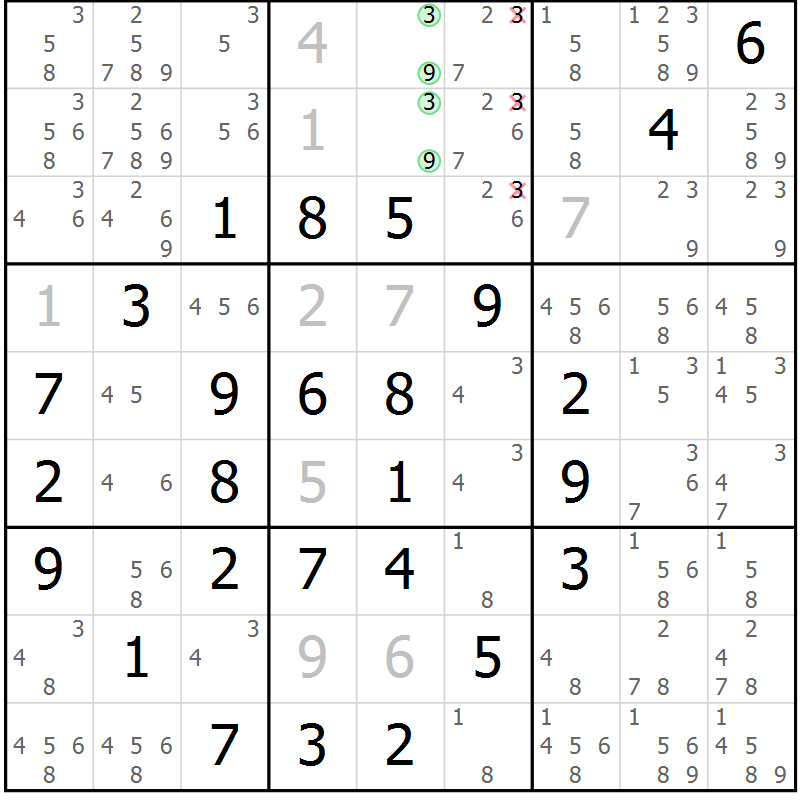 Position des candidats pour la solution de la Gr 4 page 7 du magazine de sudoku Maestro n° 104