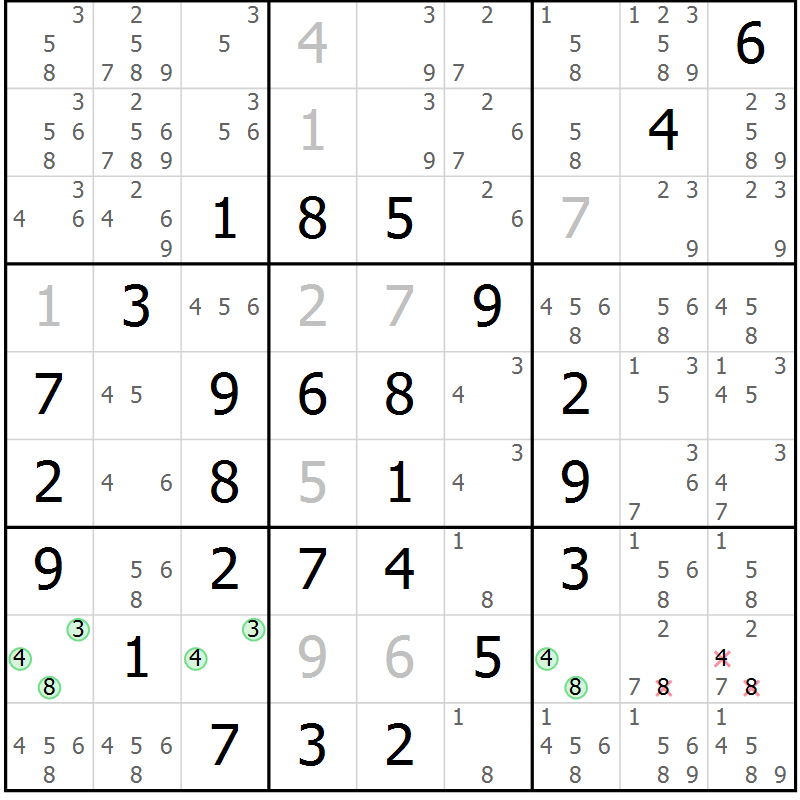 Position des candidats pour la solution de la Gr 4 page 7 du magazine de sudoku Maestro n° 104
