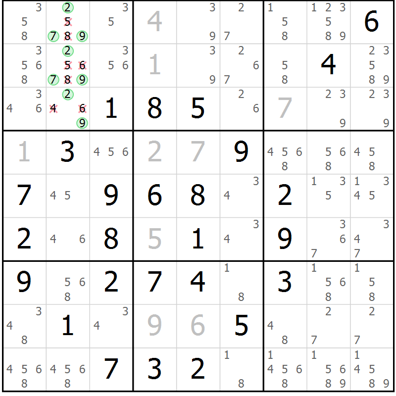 Position des candidats pour la solution de la Gr 4 page 7 du magazine de sudoku Maestro n° 104