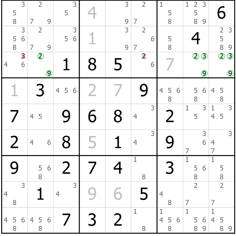 Position des candidats pour la solution de la Gr 4 page 7 du magazine de sudoku Maestro n° 104