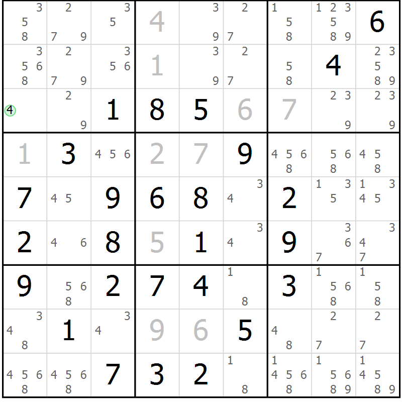 Position des candidats pour la solution de la Gr 4 page 7 du magazine de sudoku Maestro n° 104