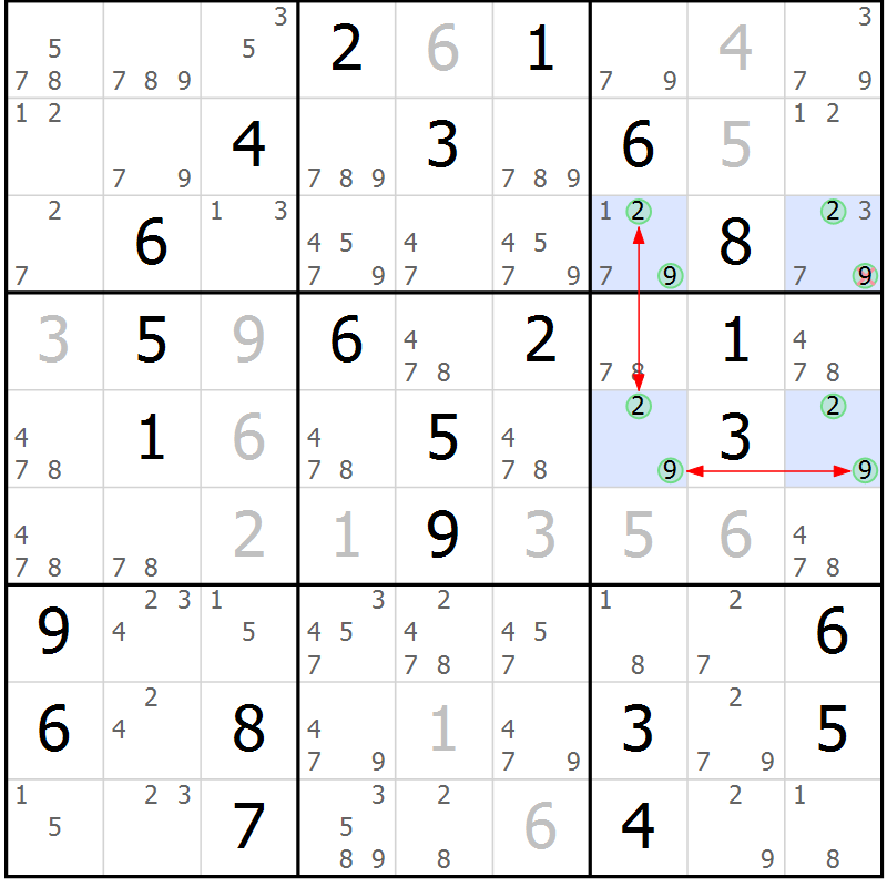 Position des candidats pour la solution de la Gr 40 page 43 du magazine de sudoku Maestro n° 104