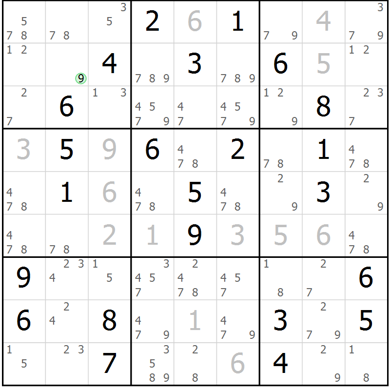 Position des candidats pour la solution de la Gr 40 page 43 du magazine de sudoku Maestro n° 104