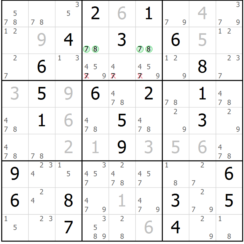 Position des candidats pour la solution de la Gr 40 page 43 du magazine de sudoku Maestro n° 104