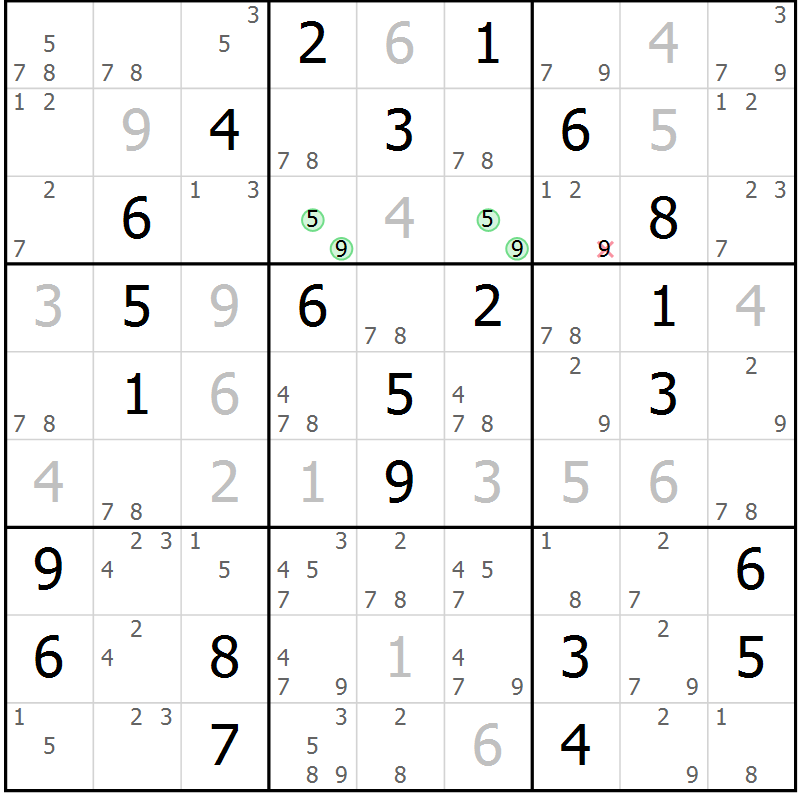 Position des candidats pour la solution de la Gr 40 page 43 du magazine de sudoku Maestro n° 104