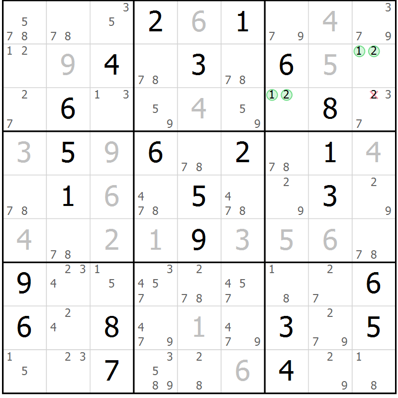 Position des candidats pour la solution de la Gr 40 page 43 du magazine de sudoku Maestro n° 104