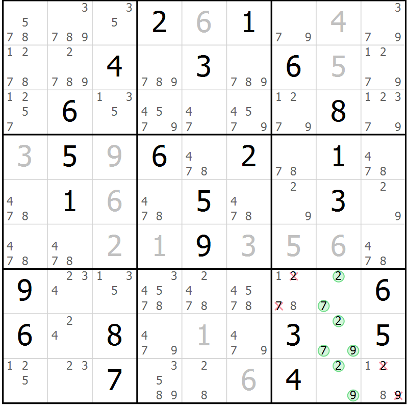 Position des candidats pour la solution de la Gr 40 page 43 du magazine de sudoku Maestro n° 104