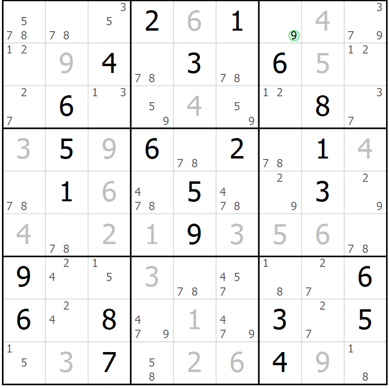 Position des candidats pour la solution de la Gr 40 page 43 du magazine de sudoku Maestro n° 104