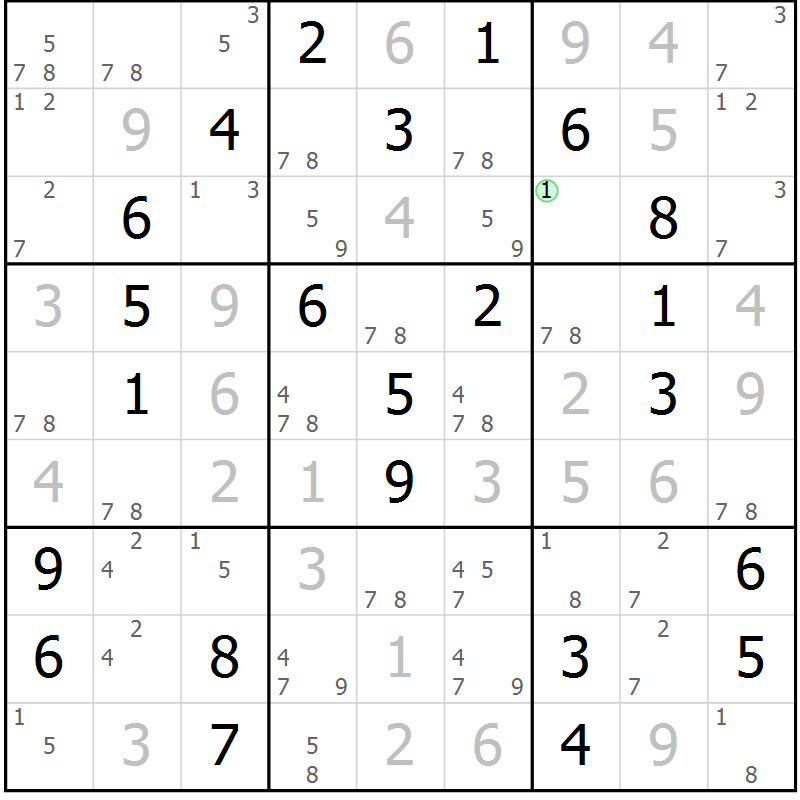 Position des candidats pour la solution de la Gr 40 page 43 du magazine de sudoku Maestro n° 104