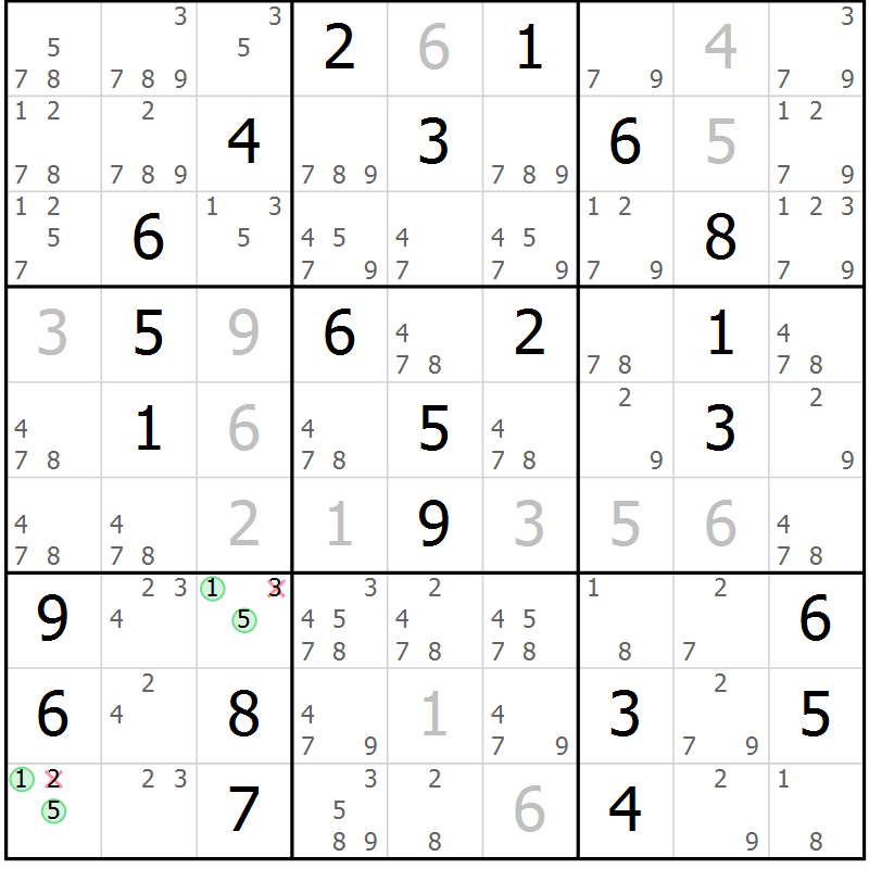 Position des candidats pour la solution de la Gr 40 page 43 du magazine de sudoku Maestro n° 104