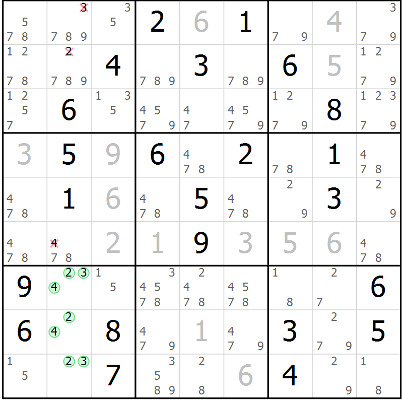 Position des candidats pour la solution de la Gr 40 page 43 du magazine de sudoku Maestro n° 104