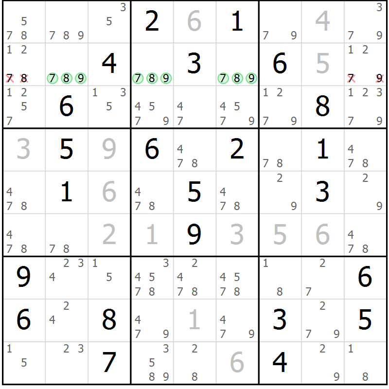 Position des candidats pour la solution de la Gr 40 page 43 du magazine de sudoku Maestro n° 104