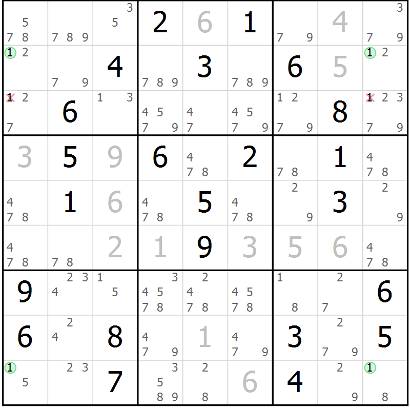 Position des candidats pour la solution de la Gr 40 page 43 du magazine de sudoku Maestro n° 104