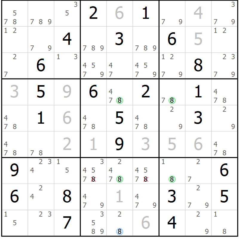 Position des candidats pour la solution de la Gr 40 page 43 du magazine de sudoku Maestro n° 104