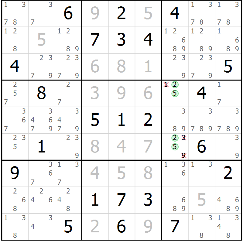Position des candidats pour la solution de la Gr 41 page 44 du magazine de sudoku Maestro n° 104