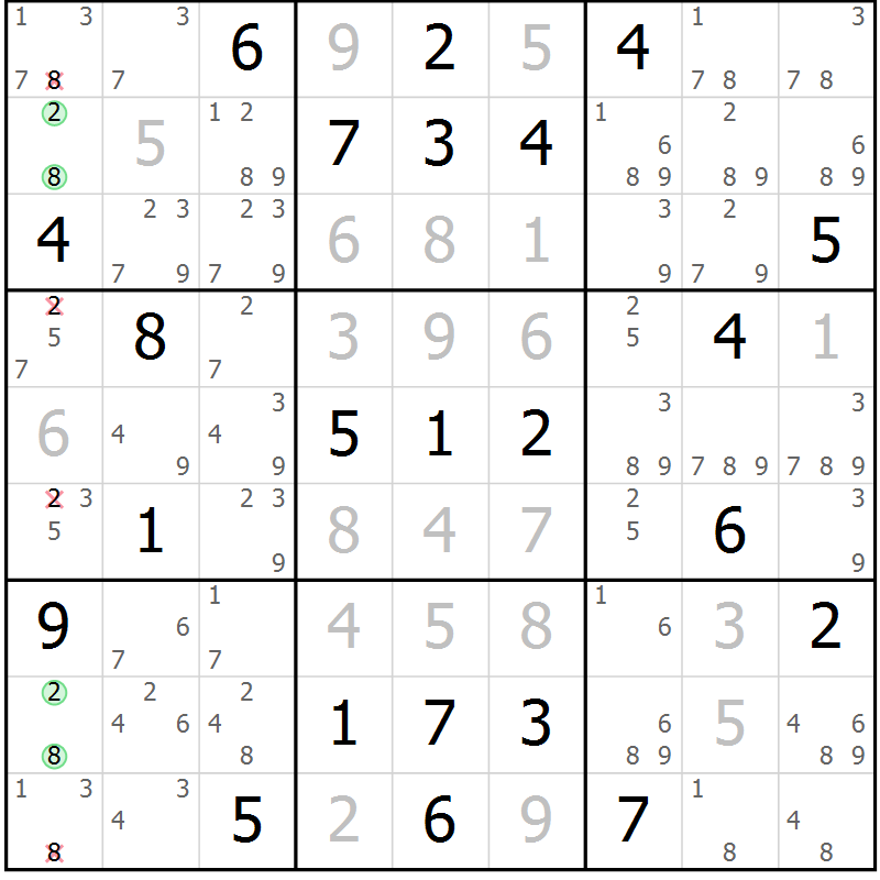 Position des candidats pour la solution de la Gr 41 page 44 du magazine de sudoku Maestro n° 104