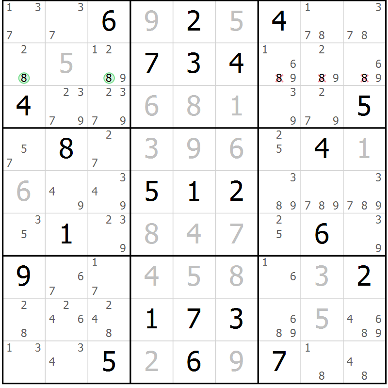 Position des candidats pour la solution de la Gr 41 page 44 du magazine de sudoku Maestro n° 104