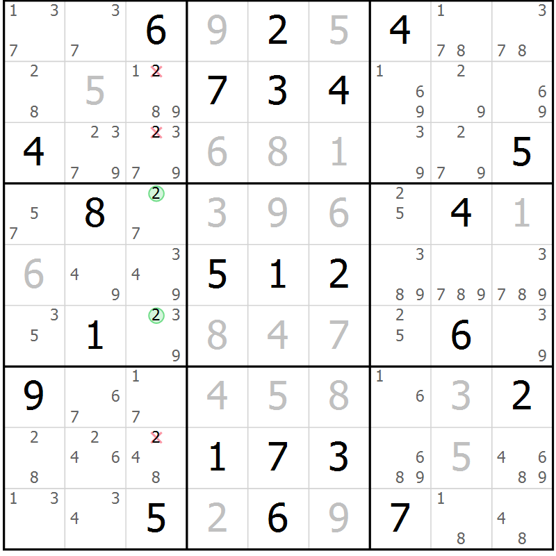Position des candidats pour la solution de la Gr 41 page 44 du magazine de sudoku Maestro n° 104