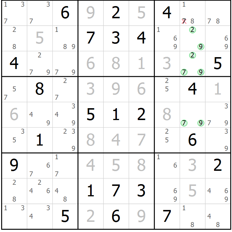 Position des candidats pour la solution de la Gr 41 page 44 du magazine de sudoku Maestro n° 104