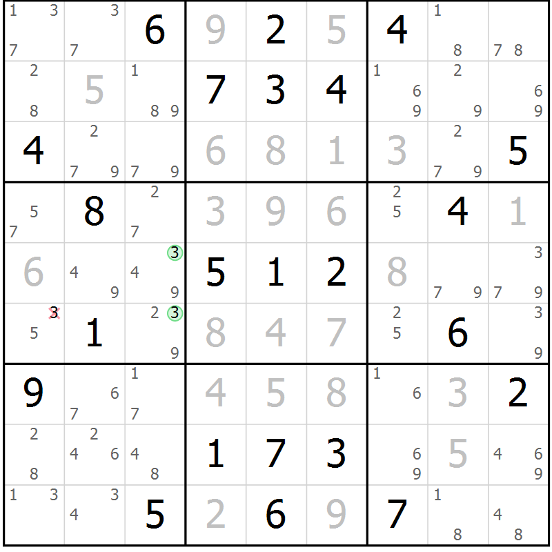 Position des candidats pour la solution de la Gr 41 page 44 du magazine de sudoku Maestro n° 104
