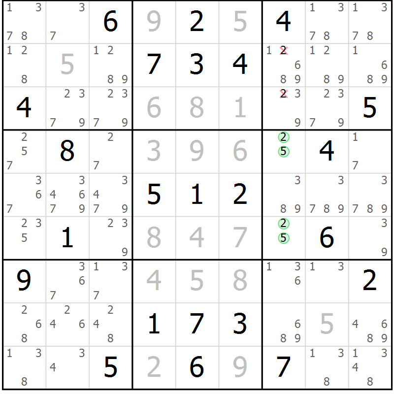 Position des candidats pour la solution de la Gr 41 page 44 du magazine de sudoku Maestro n° 104