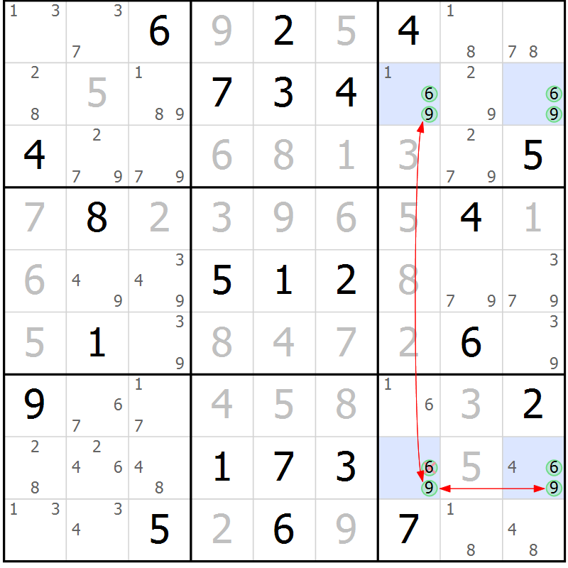 Position des candidats pour la solution de la Gr 41 page 44 du magazine de sudoku Maestro n° 104