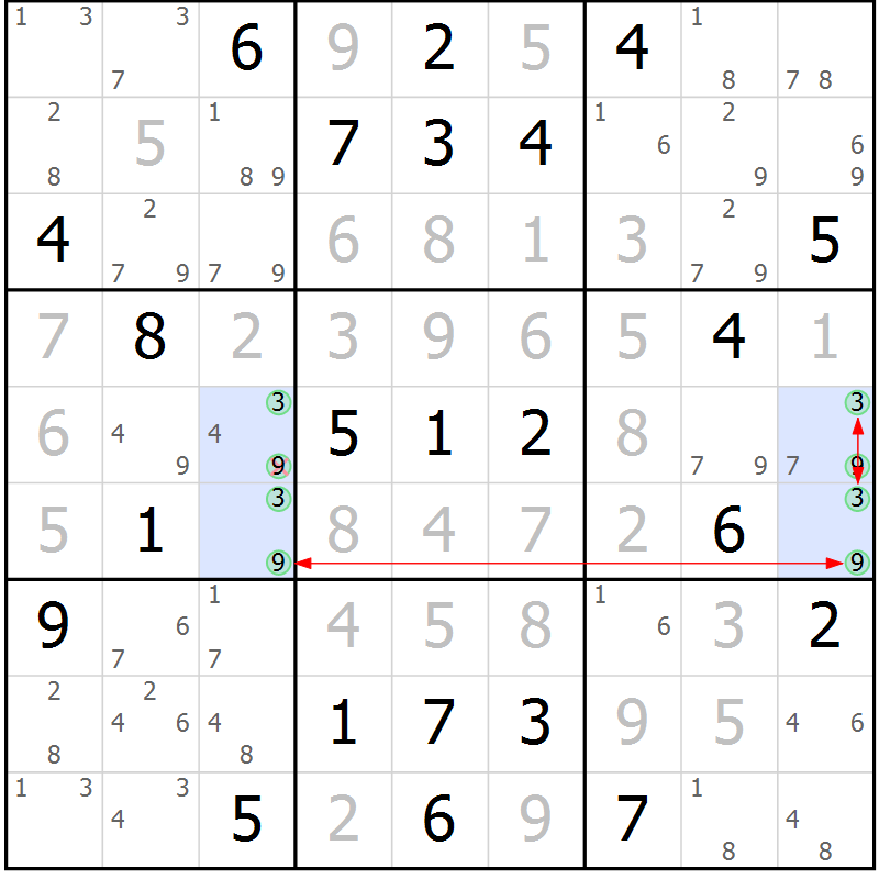 Position des candidats pour la solution de la Gr 41 page 44 du magazine de sudoku Maestro n° 104