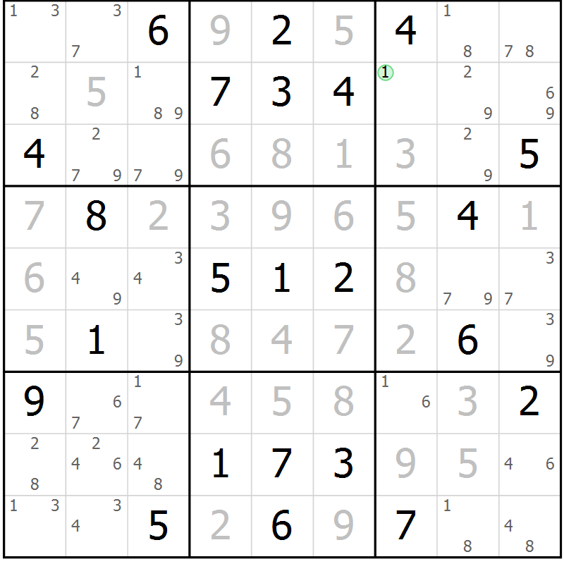 Position des candidats pour la solution de la Gr 41 page 44 du magazine de sudoku Maestro n° 104
