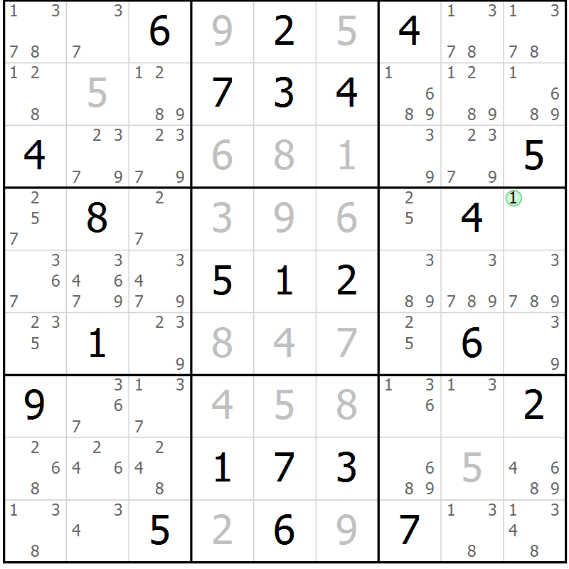 Position des candidats pour la solution de la Gr 41 page 44 du magazine de sudoku Maestro n° 104
