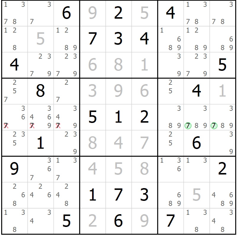 Position des candidats pour la solution de la Gr 41 page 44 du magazine de sudoku Maestro n° 104