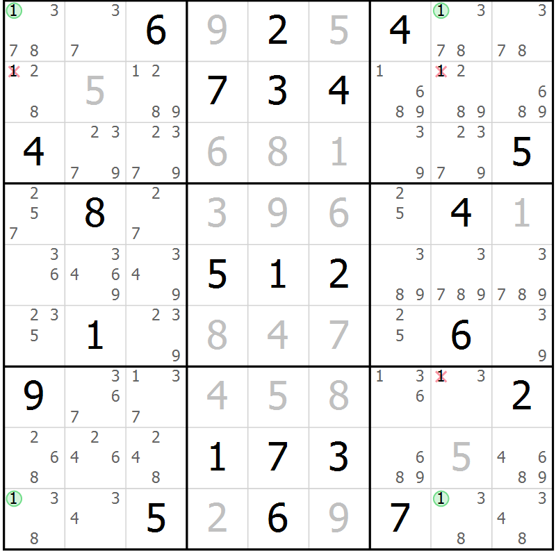 Position des candidats pour la solution de la Gr 41 page 44 du magazine de sudoku Maestro n° 104