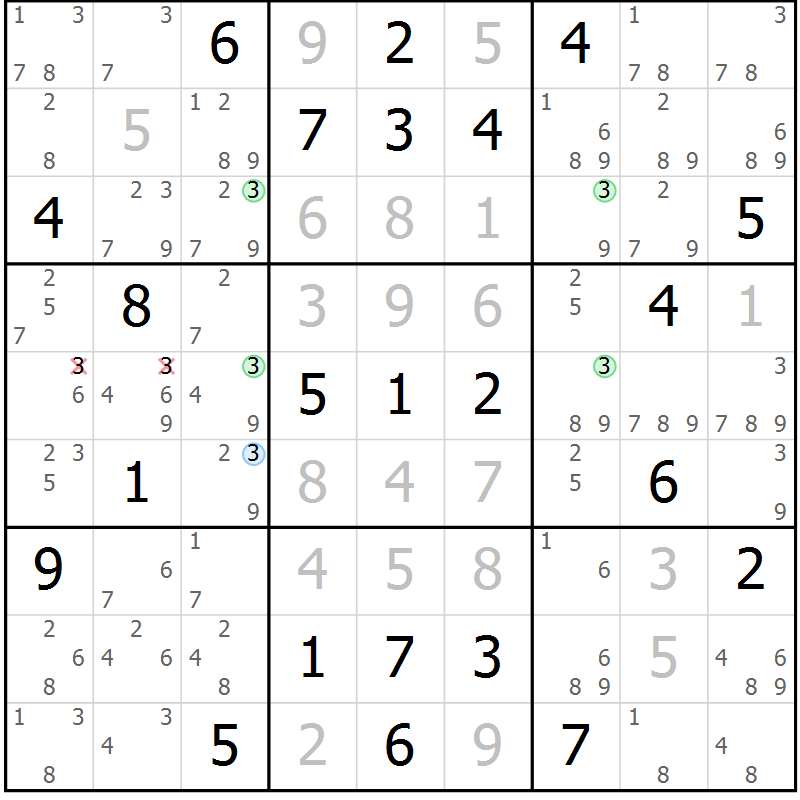 Position des candidats pour la solution de la Gr 41 page 44 du magazine de sudoku Maestro n° 104