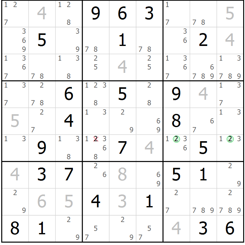 Position des candidats pour la solution de la Gr 42 page 45 du magazine de sudoku Maestro n° 104