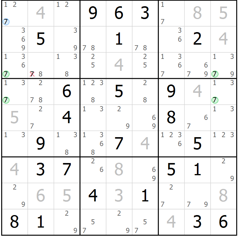 Position des candidats pour la solution de la Gr 42 page 45 du magazine de sudoku Maestro n° 104