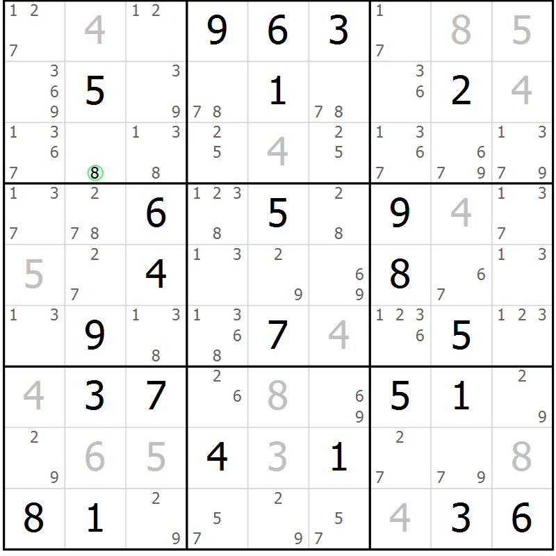 Position des candidats pour la solution de la Gr 42 page 45 du magazine de sudoku Maestro n° 104