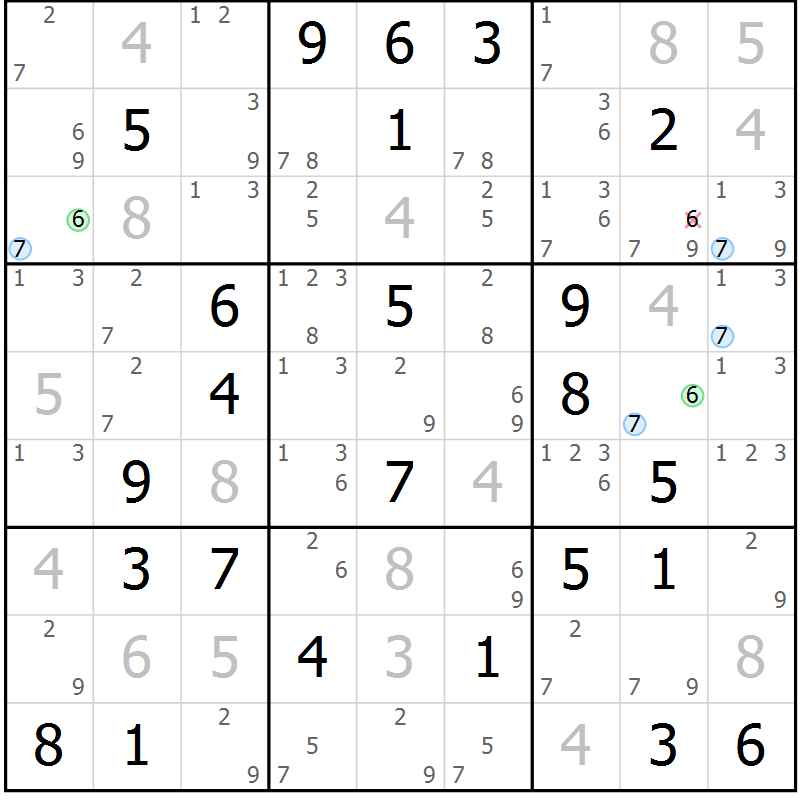 Position des candidats pour la solution de la Gr 42 page 45 du magazine de sudoku Maestro n° 104