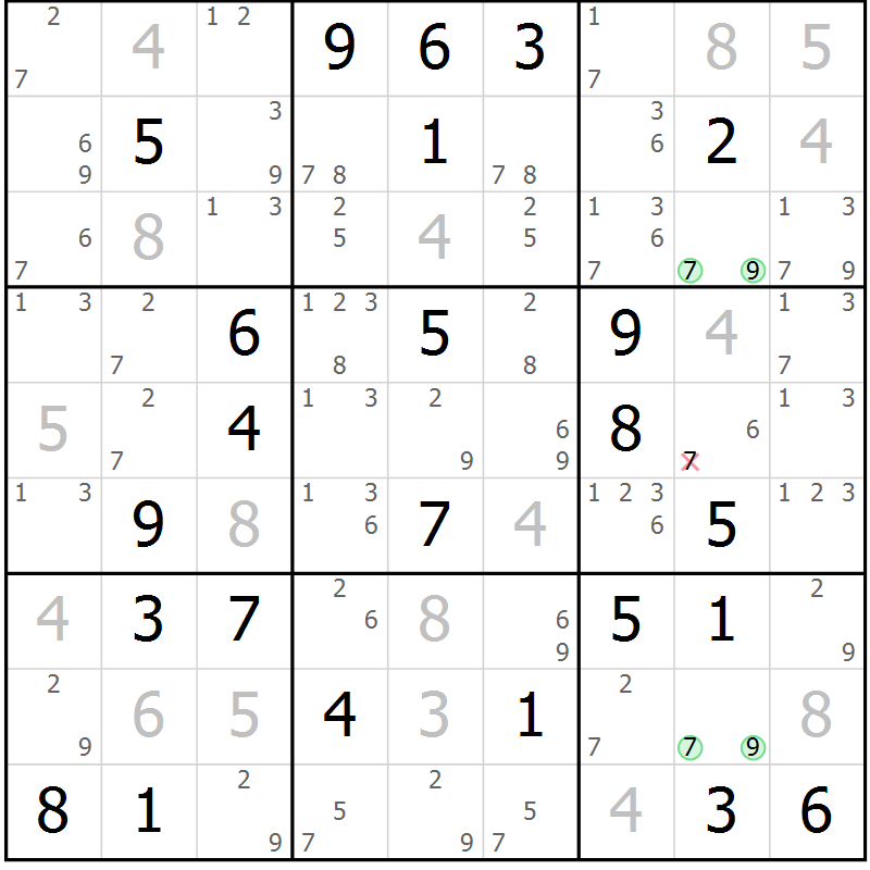 Position des candidats pour la solution de la Gr 42 page 45 du magazine de sudoku Maestro n° 104