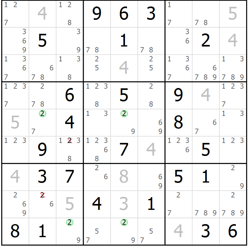 Position des candidats pour la solution de la Gr 42 page 45 du magazine de sudoku Maestro n° 104