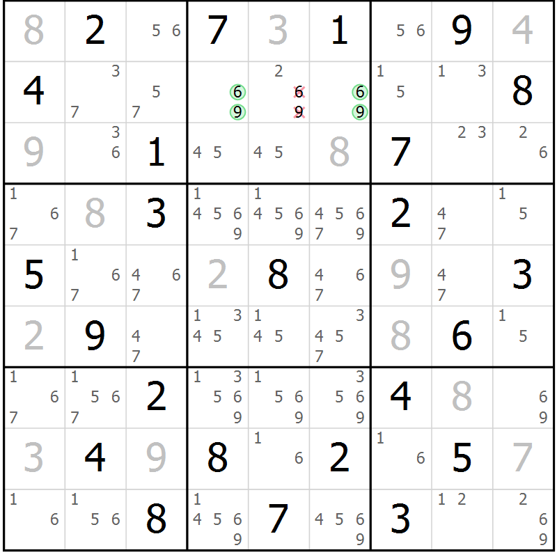 Position des candidats pour la solution de la Gr 43 page 46 du magazine de sudoku Maestro n° 104