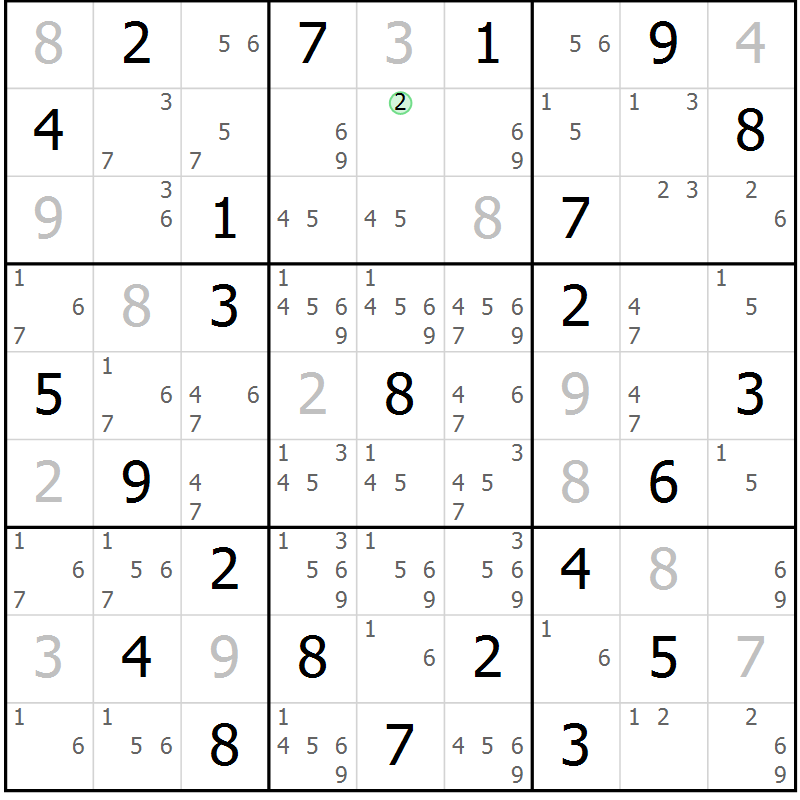 Position des candidats pour la solution de la Gr 43 page 46 du magazine de sudoku Maestro n° 104