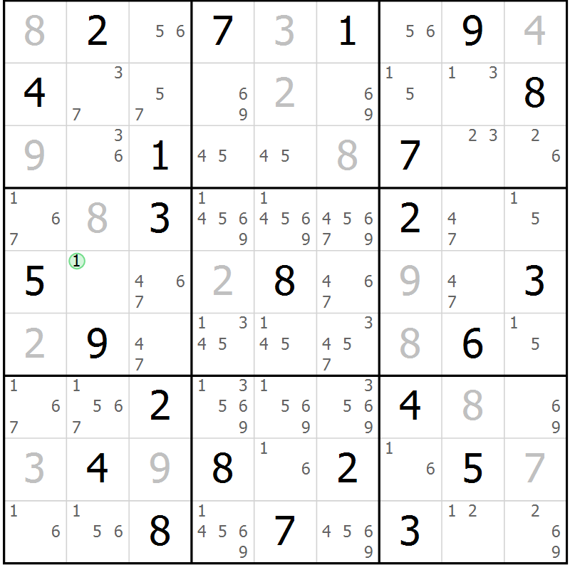 Position des candidats pour la solution de la Gr 43 page 46 du magazine de sudoku Maestro n° 104