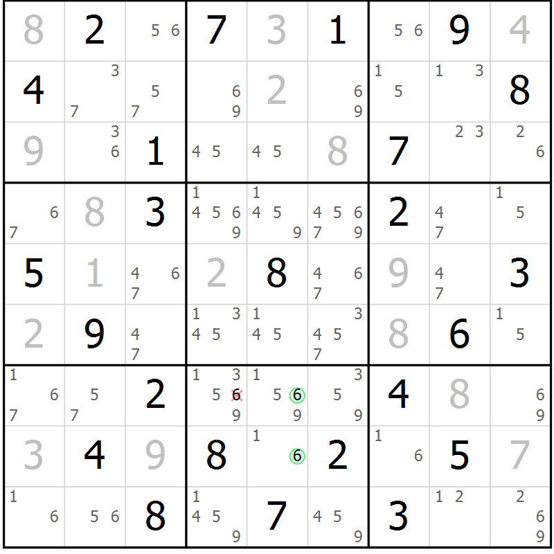 Position des candidats pour la solution de la Gr 43 page 46 du magazine de sudoku Maestro n° 104