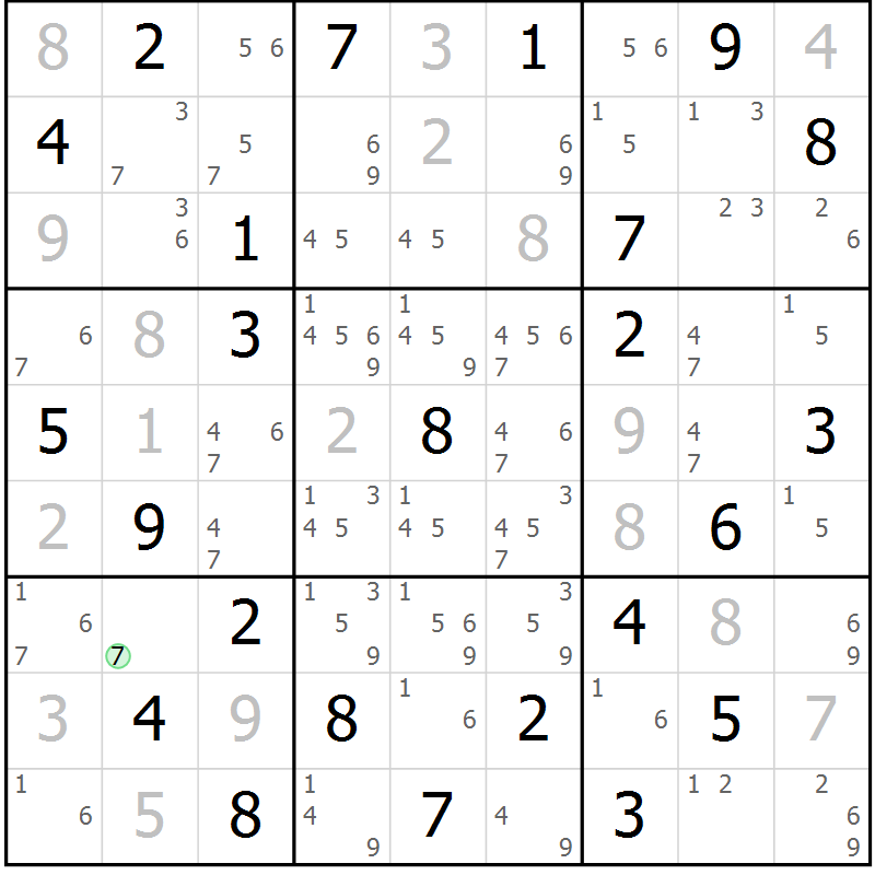 Position des candidats pour la solution de la Gr 43 page 46 du magazine de sudoku Maestro n° 104