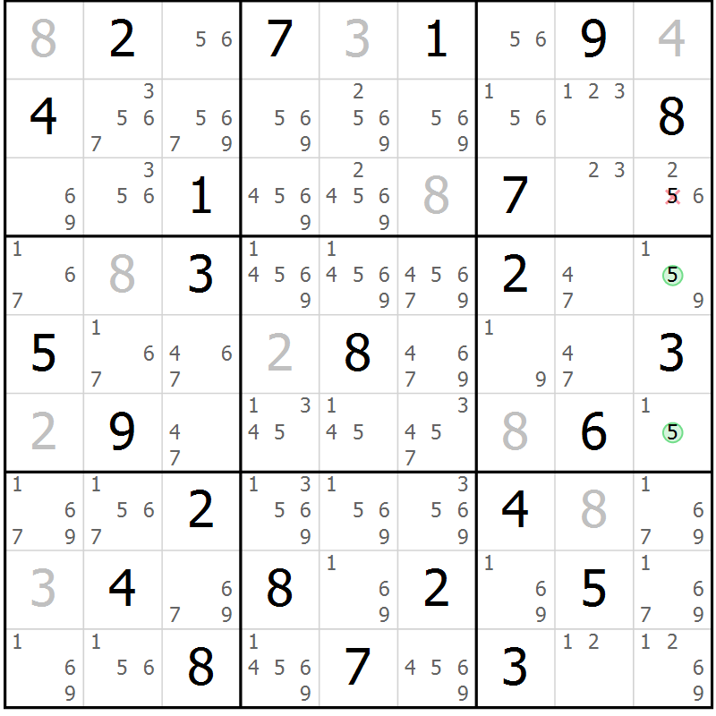 Position des candidats pour la solution de la Gr 43 page 46 du magazine de sudoku Maestro n° 104