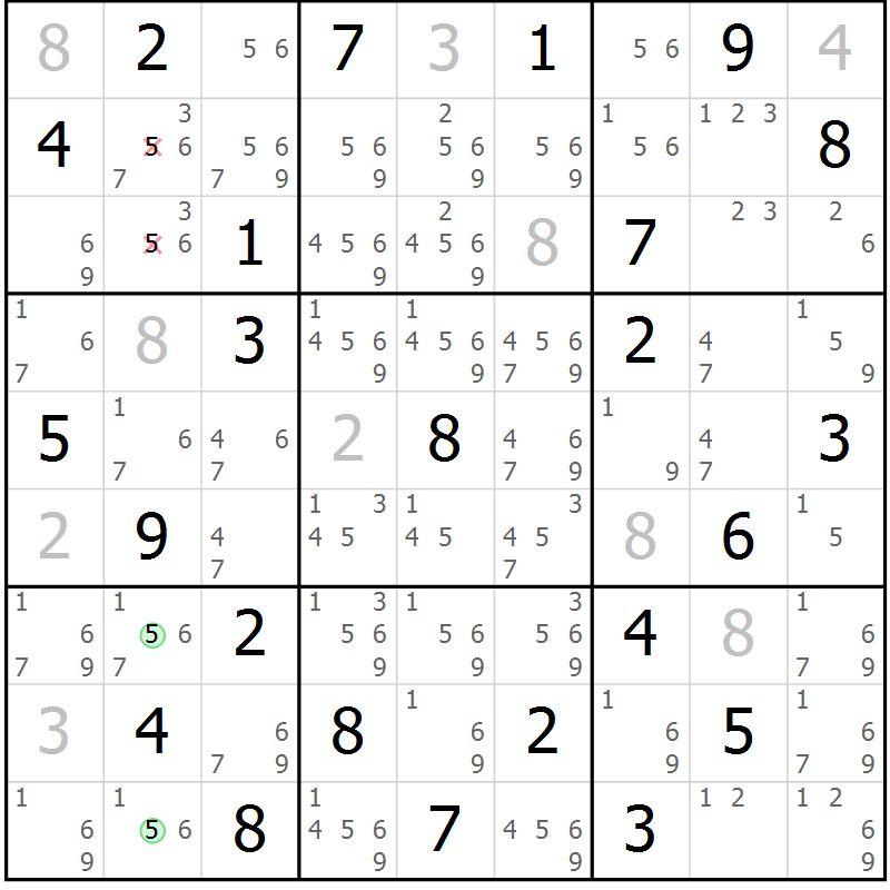 Position des candidats pour la solution de la Gr 43 page 46 du magazine de sudoku Maestro n° 104