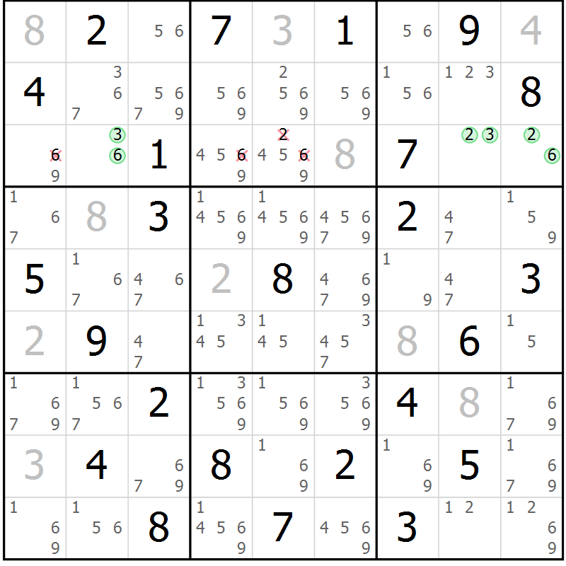 Position des candidats pour la solution de la Gr 43 page 46 du magazine de sudoku Maestro n° 104