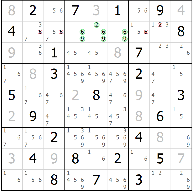 Position des candidats pour la solution de la Gr 43 page 46 du magazine de sudoku Maestro n° 104