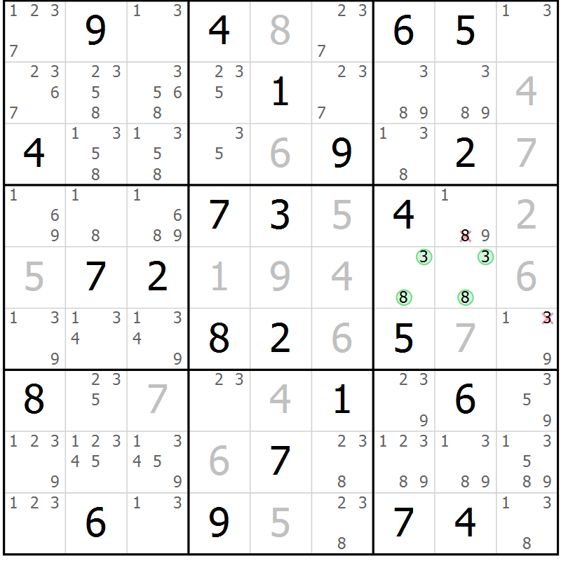 Position des candidats pour la solution de la Gr 44 page 47 du magazine de sudoku Maestro n° 104