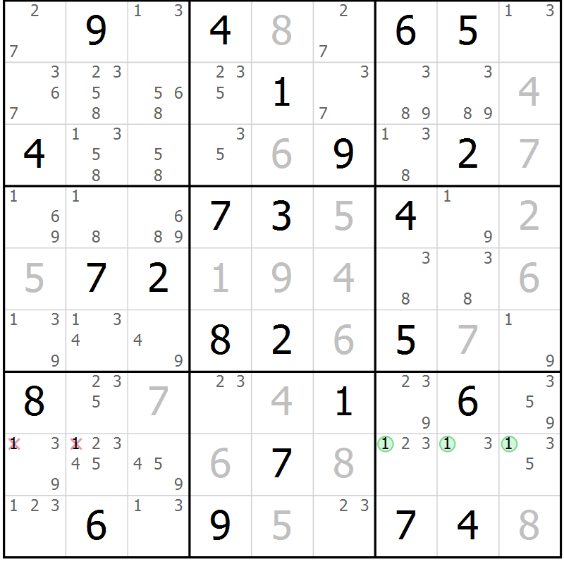 Position des candidats pour la solution de la Gr 44 page 47 du magazine de sudoku Maestro n° 104