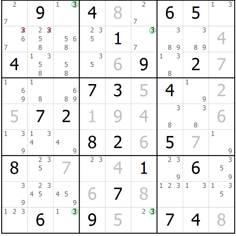 Position des candidats pour la solution de la Gr 44 page 47 du magazine de sudoku Maestro n° 104